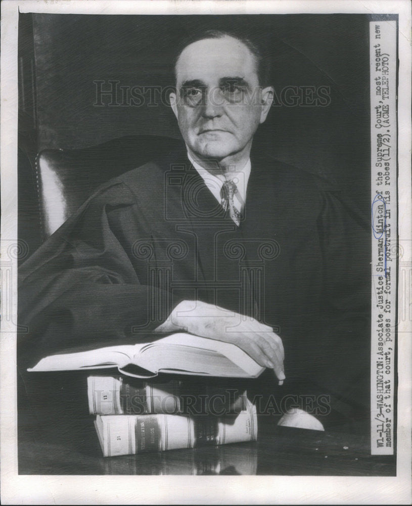 1965 Press Photo Associate Justice Sherman Minton Formal Portrait Supreme Court - Historic Images