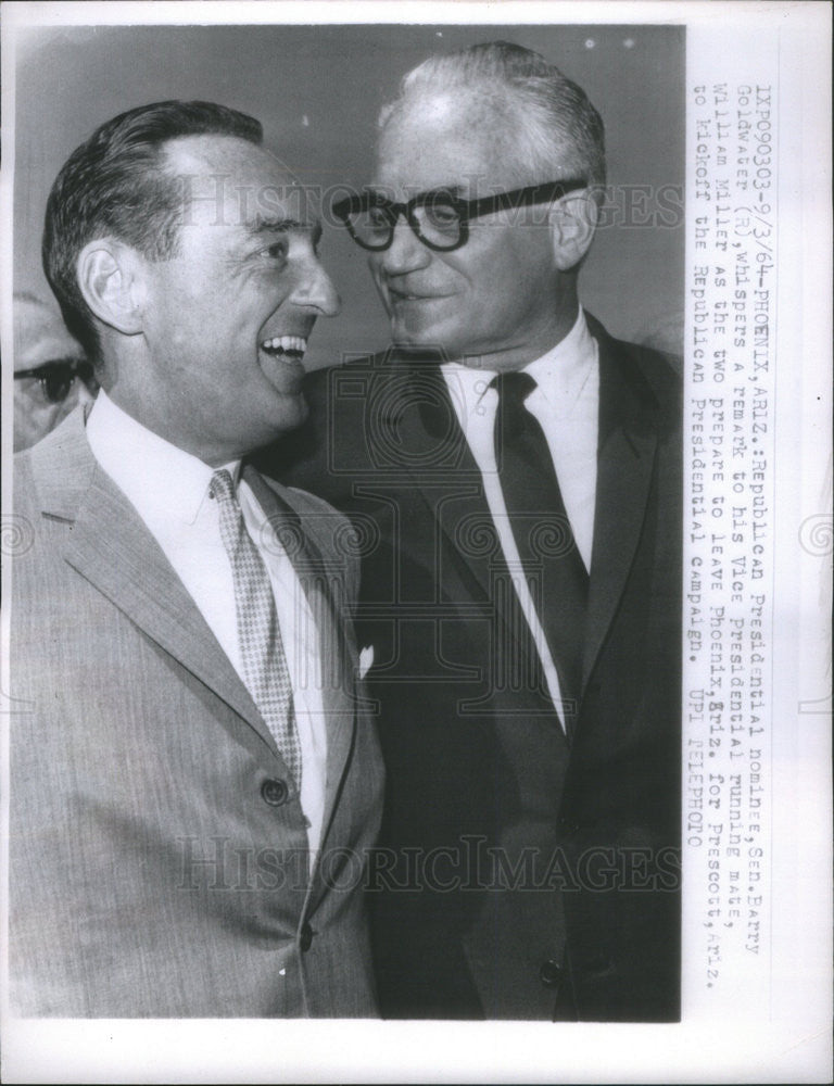 1964 Press Photo Senator Barry Goldwater President Nominee Rep. William Miller - Historic Images