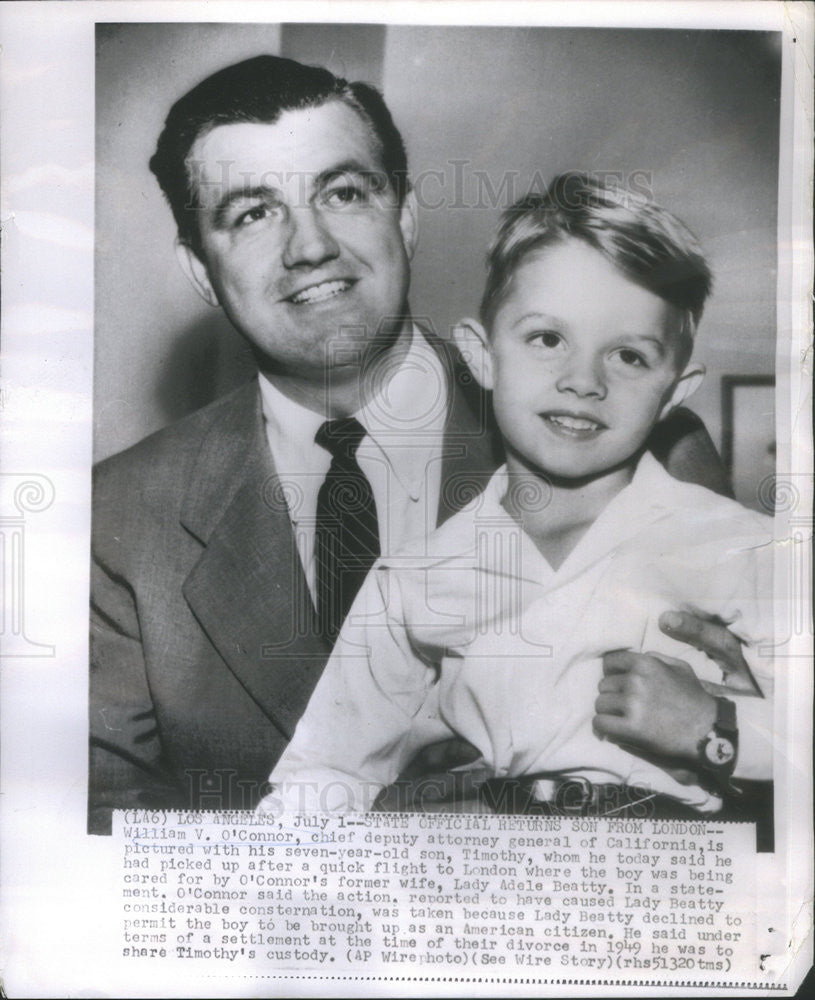 1954 Press Photo California Attorney General William OConnor With Son Timothy - Historic Images