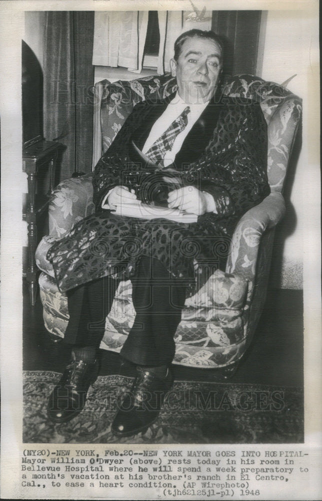 1948 Press Photo William O&#39;Dwyer New York Mayor Going Into Hospital - Historic Images