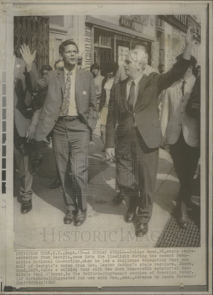 1968 Press Photo Julian Bond Georgia State Representative Paul O'Dwyer - Historic Images