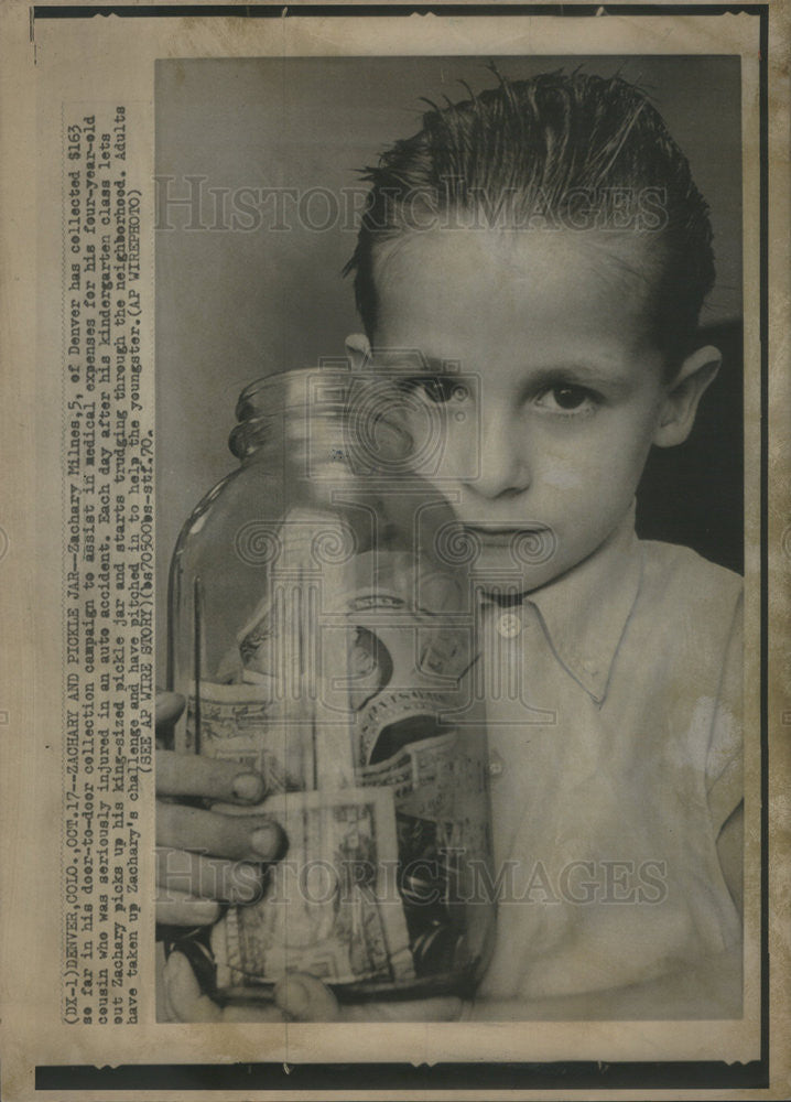 1970 Press Photo Zachary Milnes, 5, Collected $163 In Door To Door Collection - Historic Images