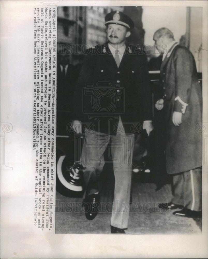 1963 Press Photo Argentine Army Commander Chief Juan Carlos Ongania - Historic Images