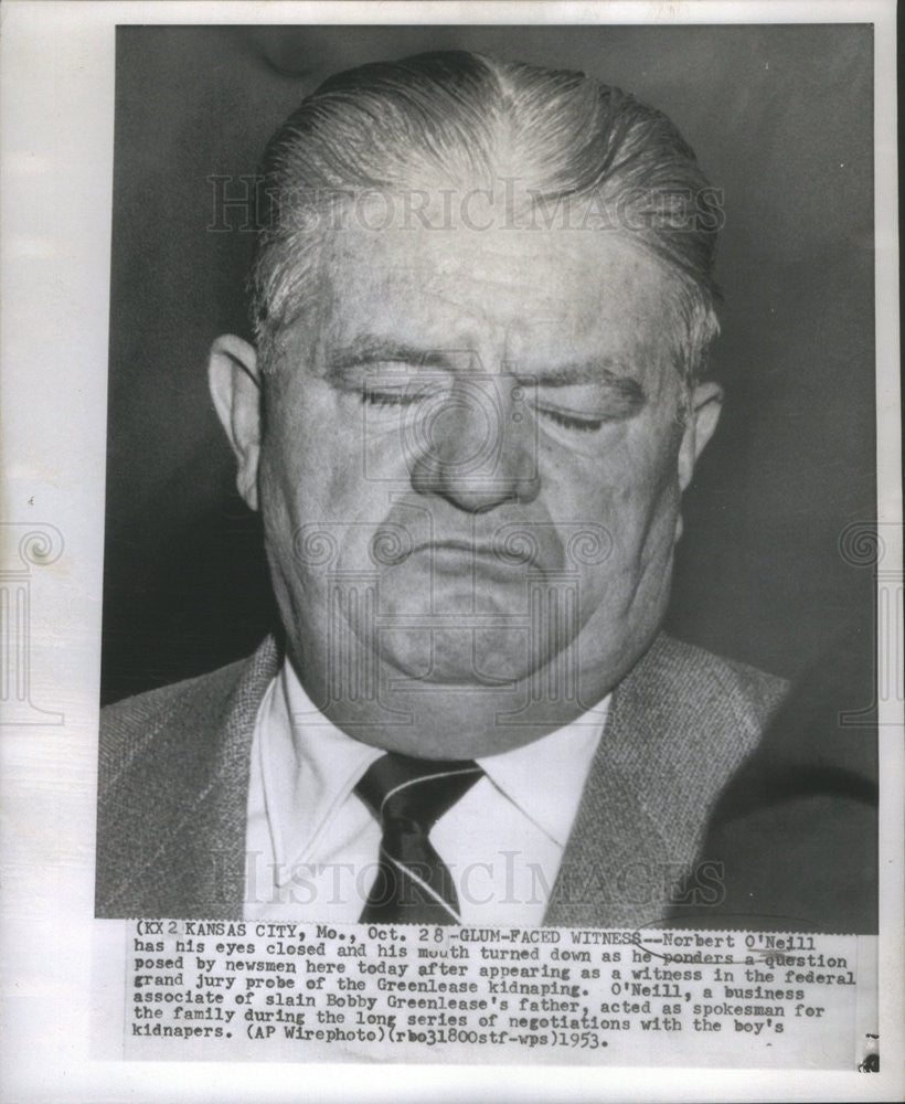 1953 Press Photo Norbert O&#39;Neil Appears As Witness In Probe Of Greenlease - Historic Images