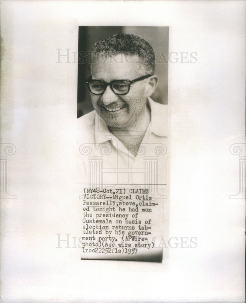 1957 Press Photo Miguel Ortiz Passarelli Claims to Have Won Presidency Guatemala - Historic Images