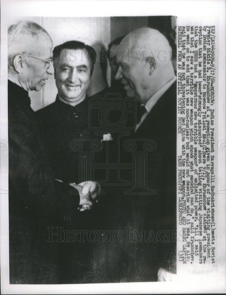 1964 Press Photo India Pres Sarvapalli Radhakrishnan and Soviet Premier - Historic Images