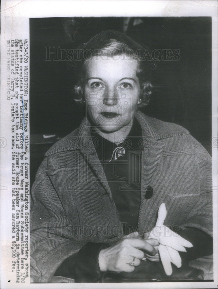 1958 Press Photo Hope Ridings Miller Former Society Reporter After Testifying - Historic Images