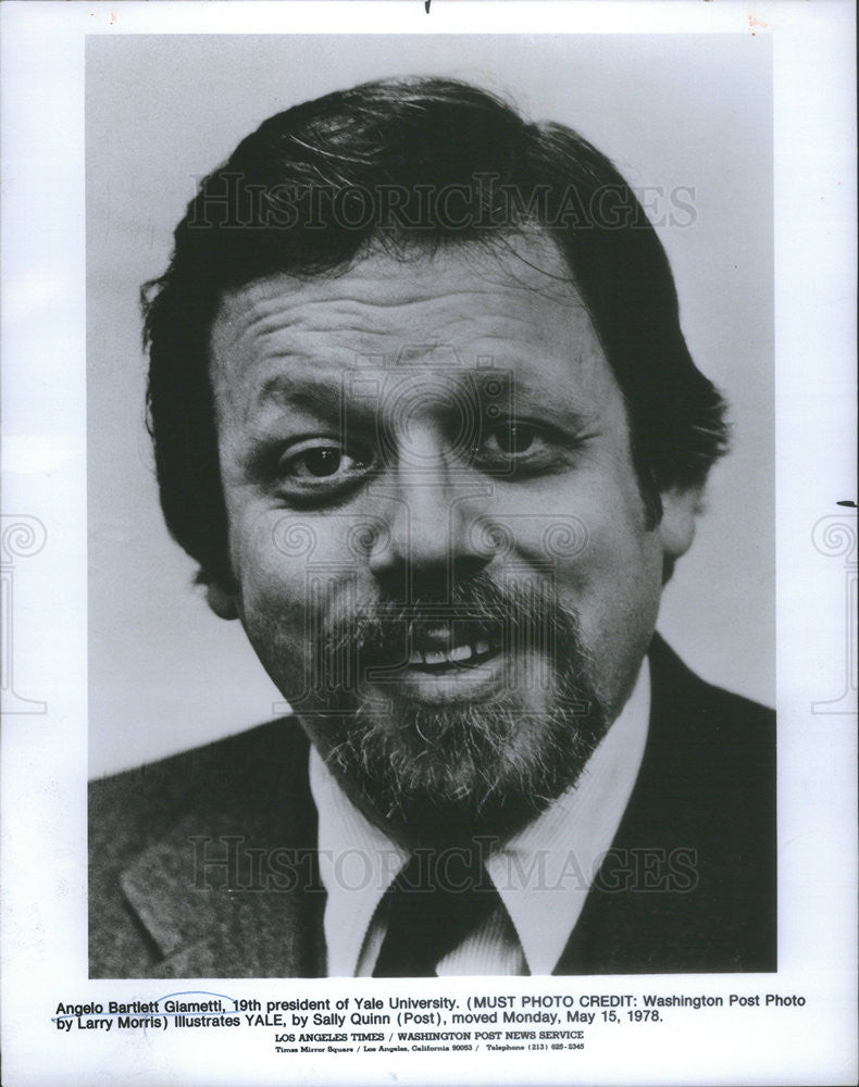 1978 Press Photo Angelo Bartlett Giametti President of Yale - Historic Images