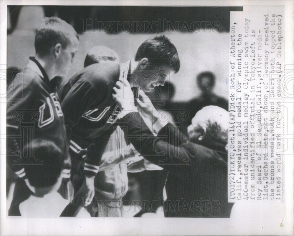 Undated Press Photo Dick Roth gets gold for Olympic 400 meter ind medley - Historic Images