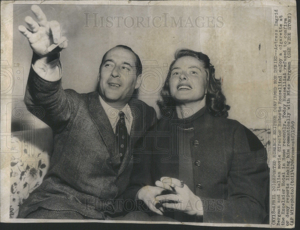 1949 Press Photo Actress Ingrid Bergman And Movie Director Roberto Rossellini - Historic Images