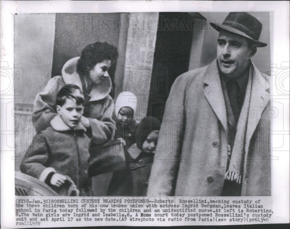 1959 Press Photo Roberto Rossellini Director Custody Ingrid Bergman Actress - Historic Images