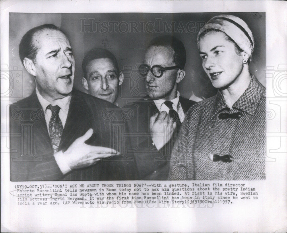 1957 Press Photo Italian Film Director Roberto Rossellini Rome Ingrid Bergman - Historic Images