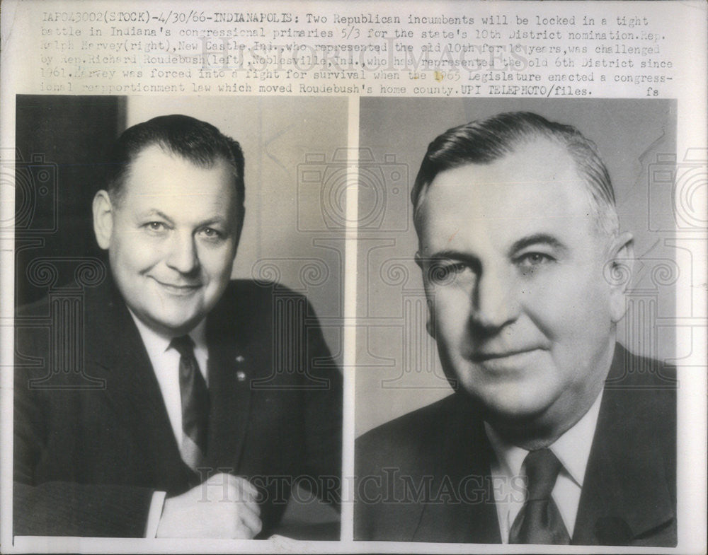 1966 Press Photo Rep. Richard Roudebush Republican Incumbent Ralph Harvey - Historic Images