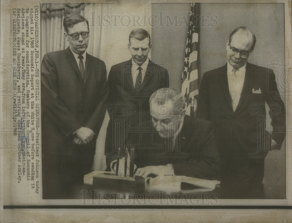 1968 Press Photo President Johnson,A. Okun,J. Dusenberry,G.Ackley - Historic Images