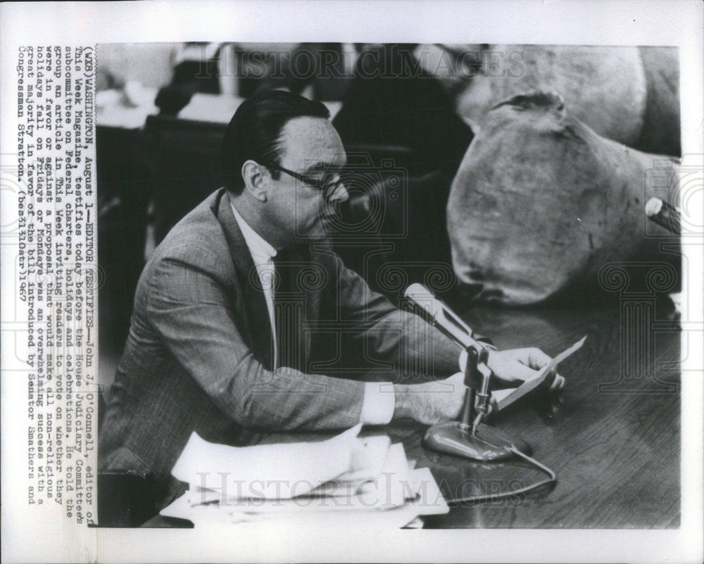 1967 Press Photo John J O&#39;Connell editor of This Week magazine - Historic Images