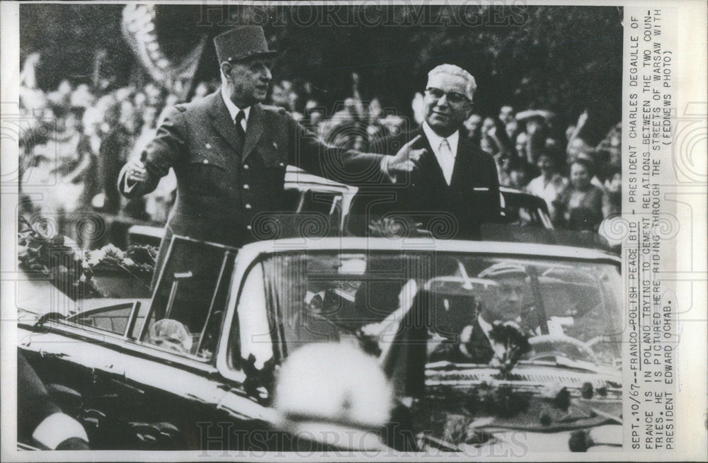 1967 Press Photo Edward Ochab with Charles De Gaulle - Historic Images