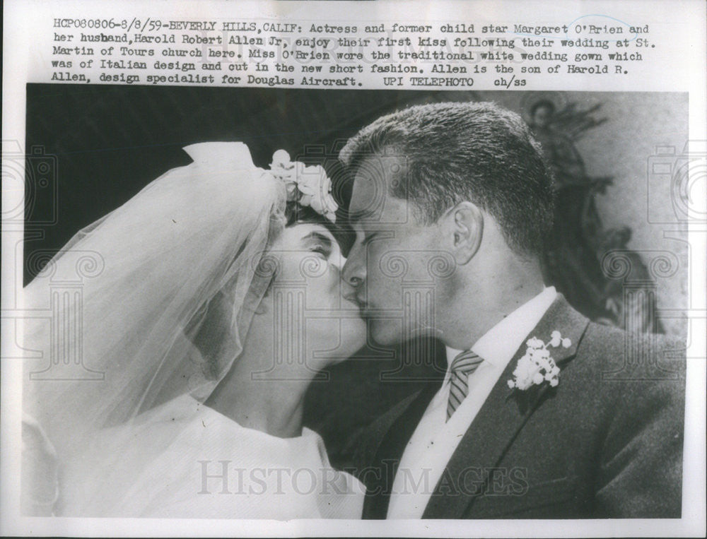 1959 Press Photo Actress Margaret o&#39;brien and husband - Historic Images