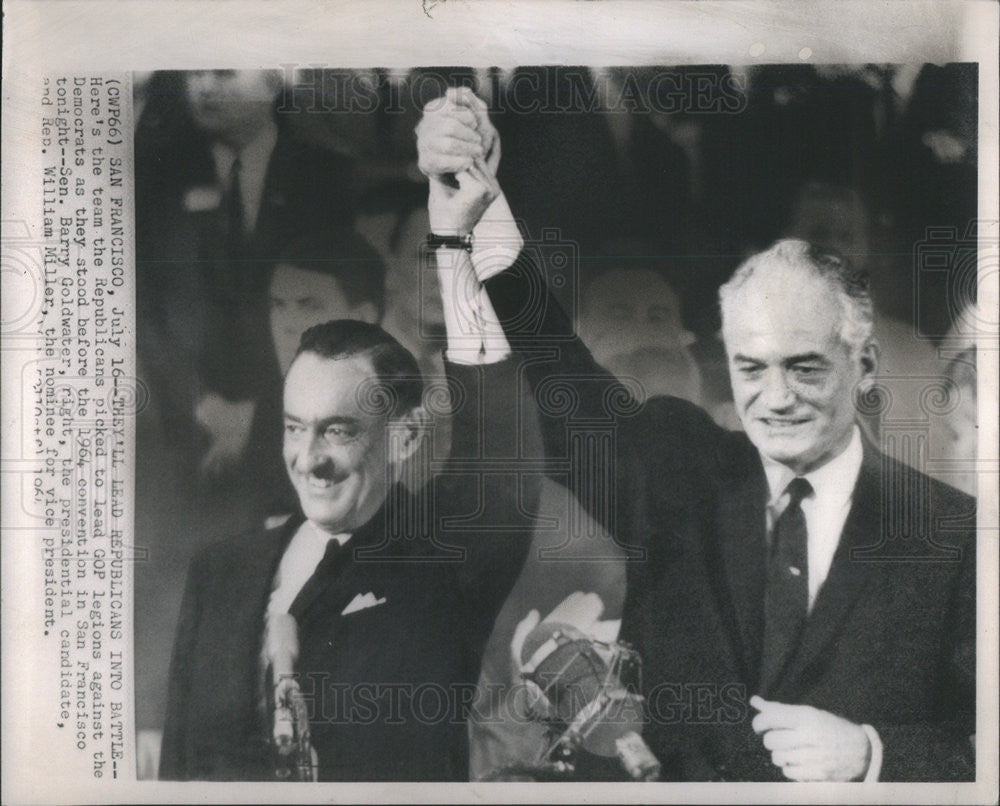 1964 Press Photo Republican GOP Candidates Sen. Barry Goldwater William Miller - Historic Images