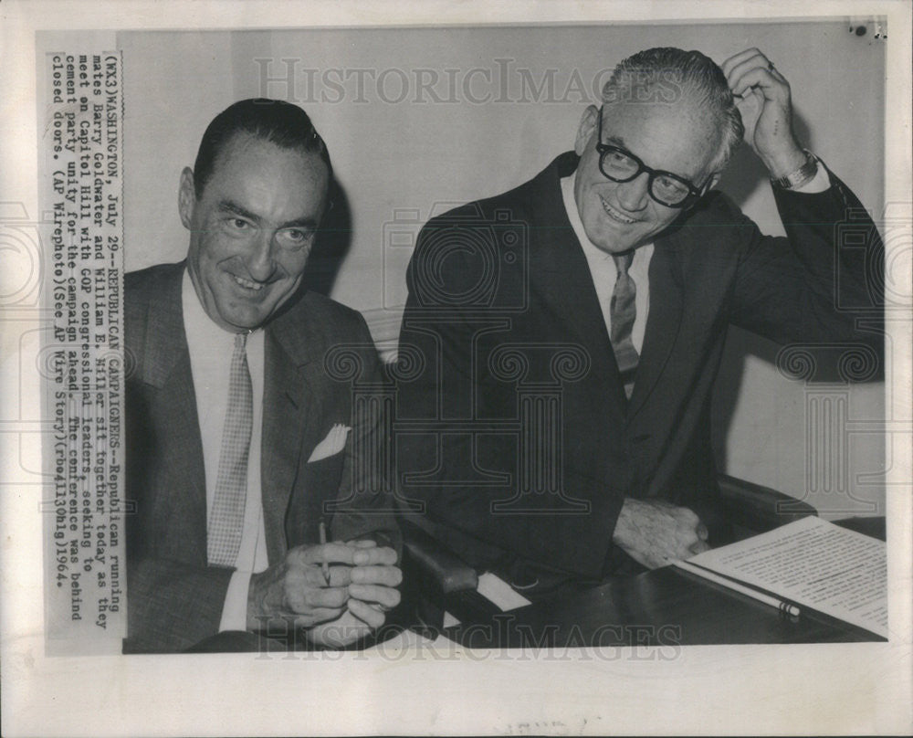 1964 Press Photo Republican Campaigners Goldwater/Miller Meet With GOP Leaders - Historic Images