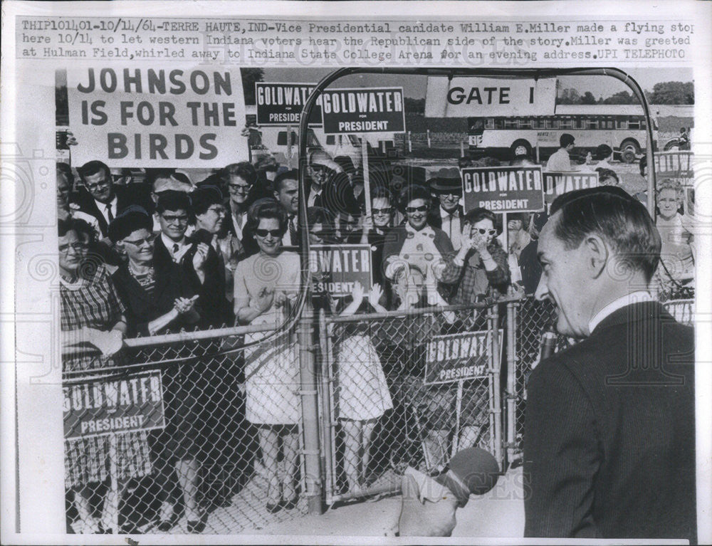 1964 Press Photo Presidential Candidate William E. Miller at Terre Haute - Historic Images