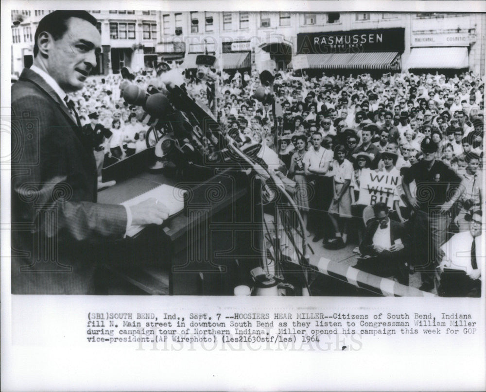 1964 Press Photo Congressman William Miller during campaign at South Bend - Historic Images