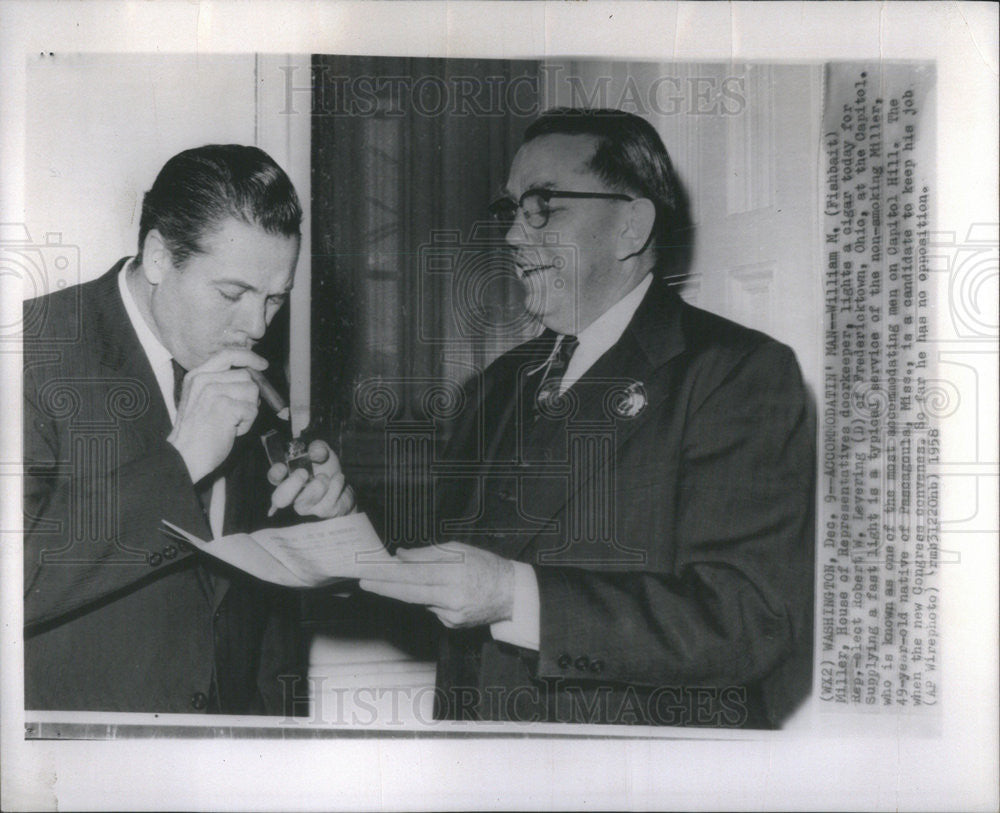 1958 Press Photo William M (Fishbait) Miller &amp; Robert W Levering on Capital Hill - Historic Images