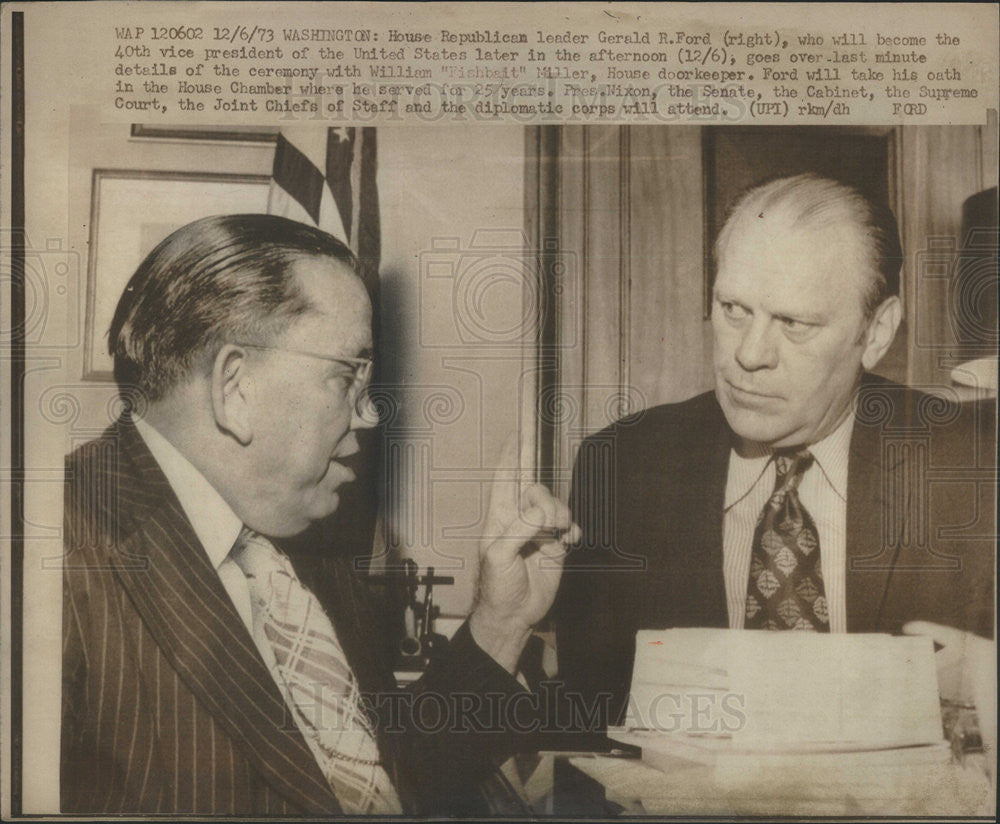 1973 Press Photo House Rep Leader Gerald Ford &amp; William Miller House Doorkeeper - Historic Images