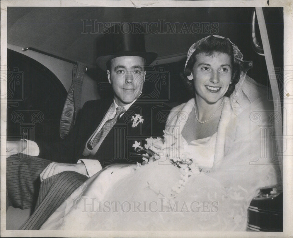 1951 Press Photo Joan Kennedy John Ottman Leaving Church After Wedding Day - Historic Images