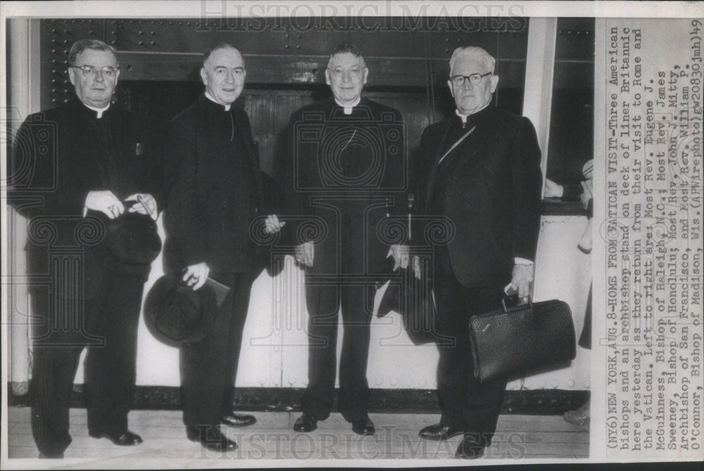 1949 Press Photo Bishops Most Rev. Eugene J. McGuinnes James Sweeney John Mitty - Historic Images