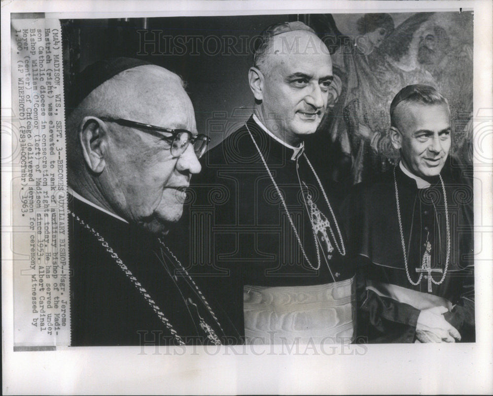 1963 Press Photo Msgr. Jerome Hastrich Bishop William O&#39;Connor Madison Wisconsin - Historic Images