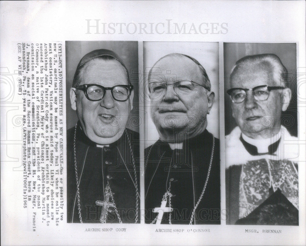 1965 Press Photo Archbishop John Patrick Cody Martin J. O&#39;Connor Francis Brennan - Historic Images