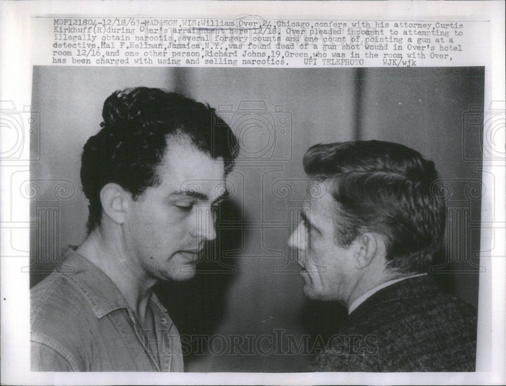 1963 Press Photo William Over with Atty Curtis Kirkhuff at Over&#39;s Arraignment - Historic Images