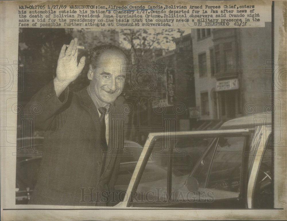 1969 Press Photo General Alfredo Candia Bolivian Armed Forces Chief - Historic Images