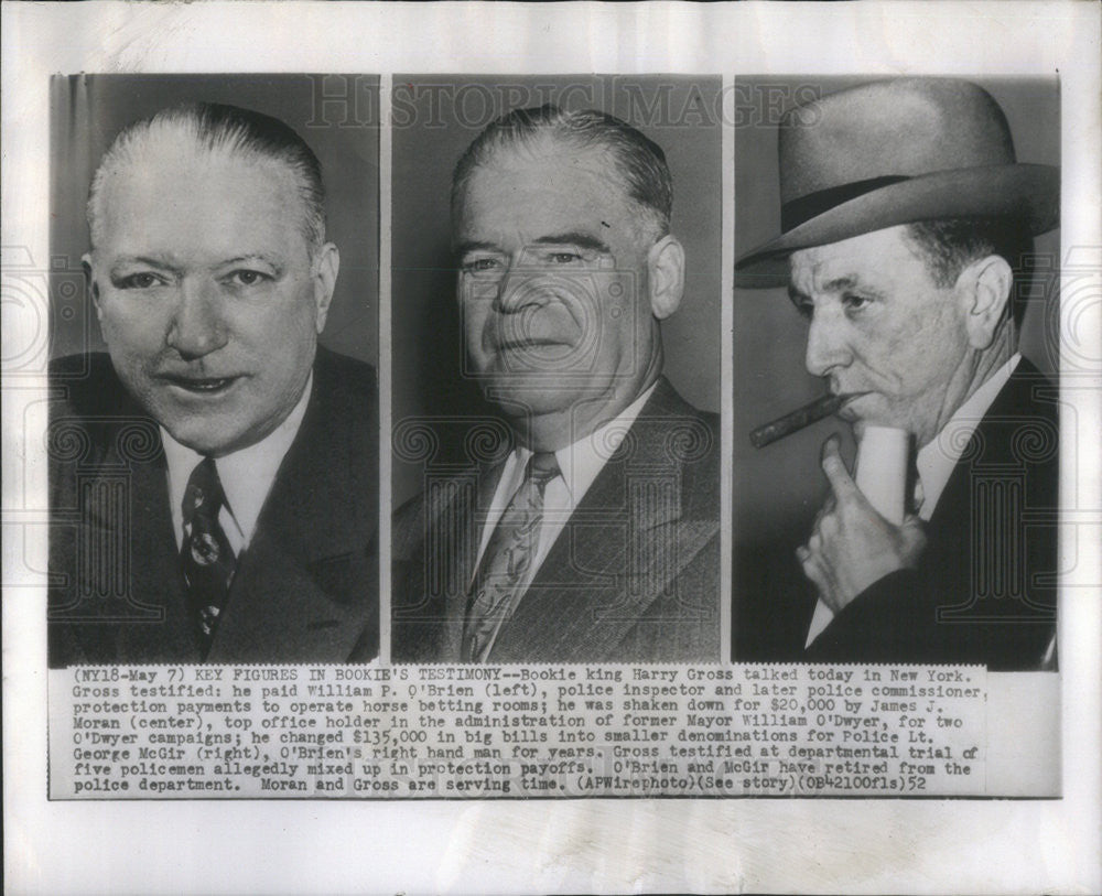 1952 Press Photo Bookie King Harry Gross, William P. O&#39;Brien, and James J. Moran - Historic Images