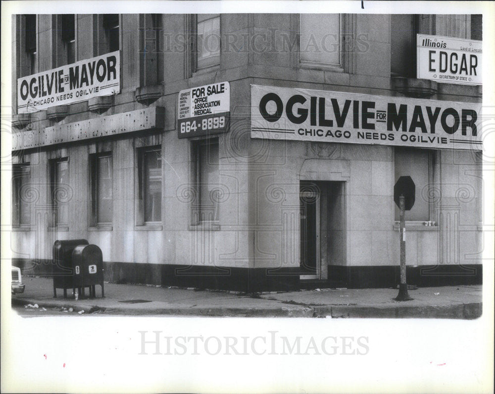 1986 Press Photo Ogilvie for Mayor on O&#39;Grady Election Headquarters - Historic Images