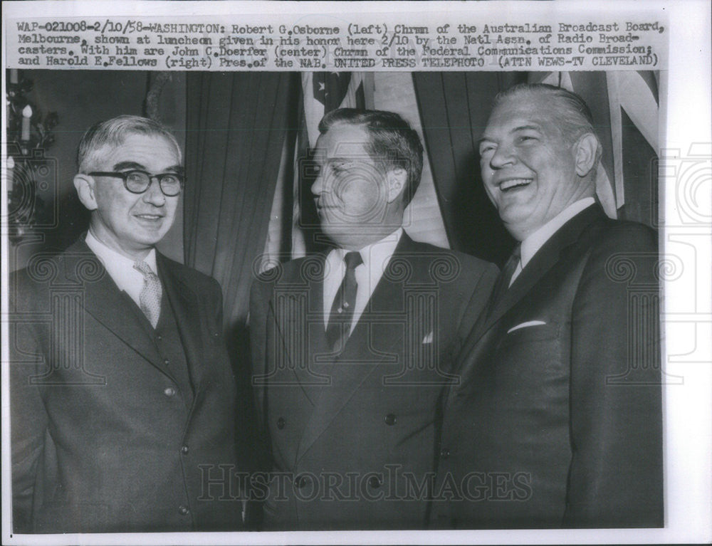 1958 Press Photo Robert G. Osborne John C. Doerfer Harold E. Fellows Washington - Historic Images