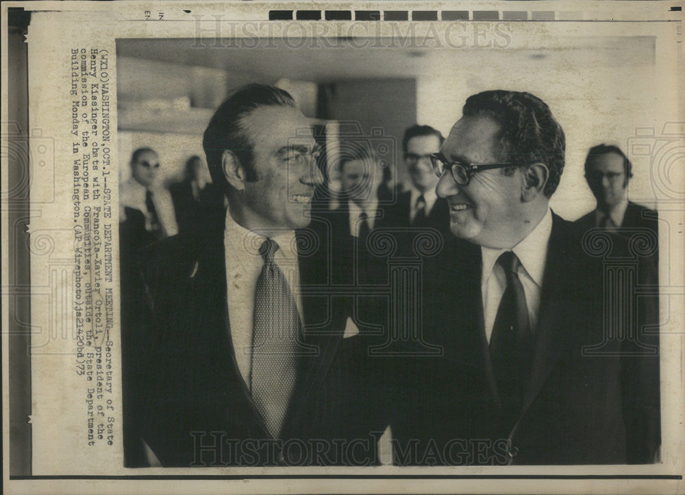 1973 Press Photo Henry Kissinger/US Secretary State/Francois Xavier Ortoli - Historic Images