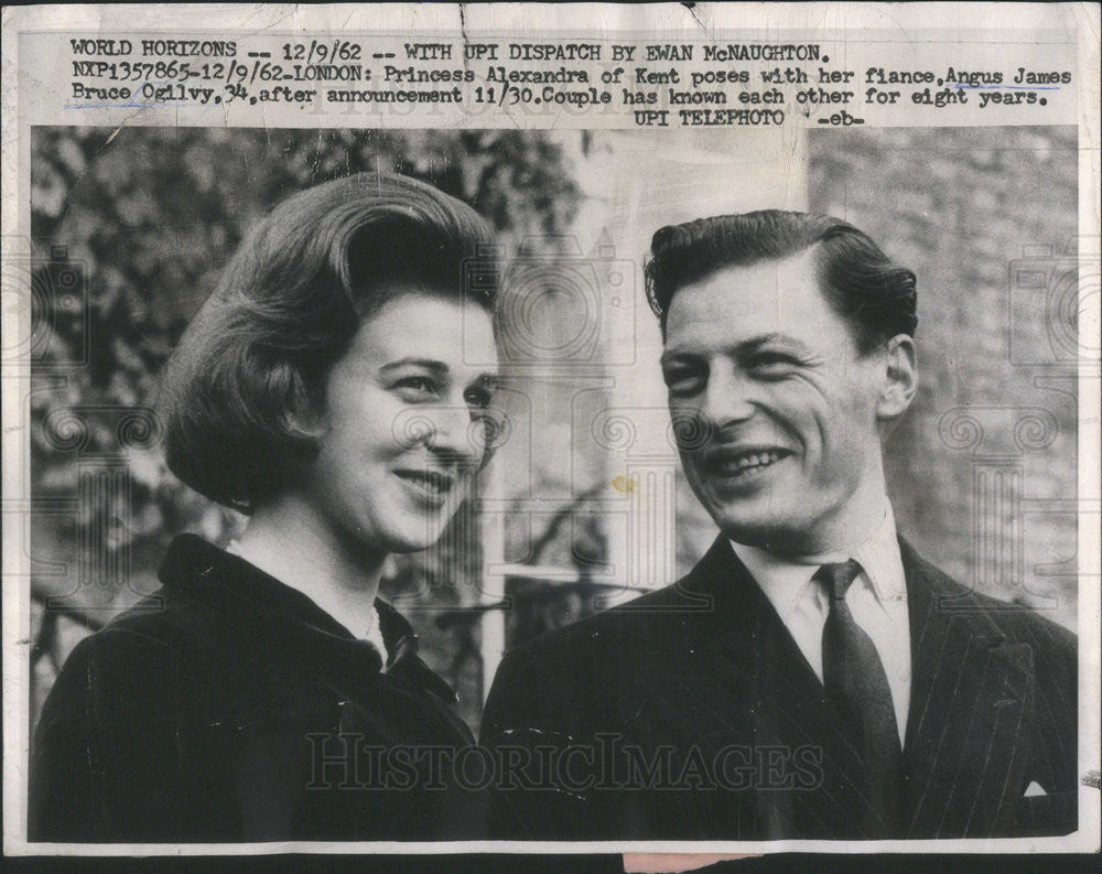 1962 Press Photo Princess Alexandra of Kent with Fiance Angus James Ogilvy - Historic Images