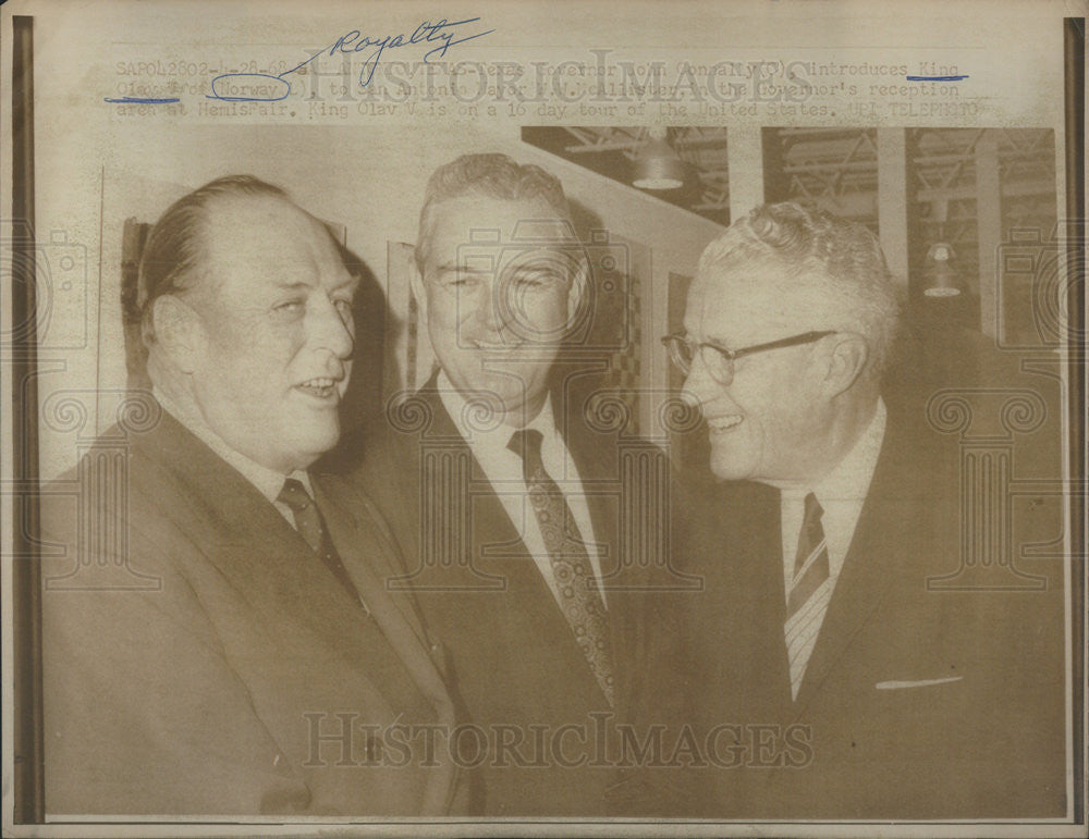 1968 Press Photo Texas Gov John Connally, King of Norway, Mayo McAllister - Historic Images