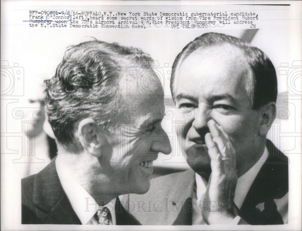 1966 Press Photo Frank O&#39;Connor, Gubernatorial Candidate &amp; Hubert Humphrey - Historic Images