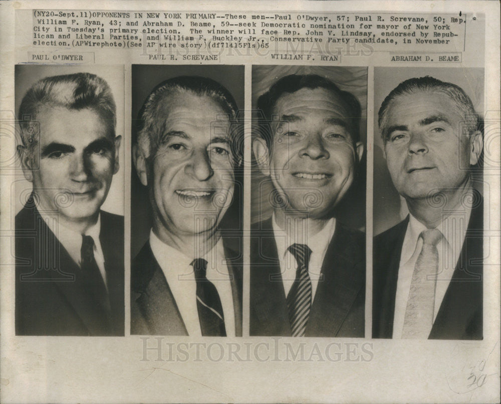 1965 Press Photo Paul O&#39;Dwyer/Paul R. Screvane/William F. Ryan/Abraham D. Beame - Historic Images