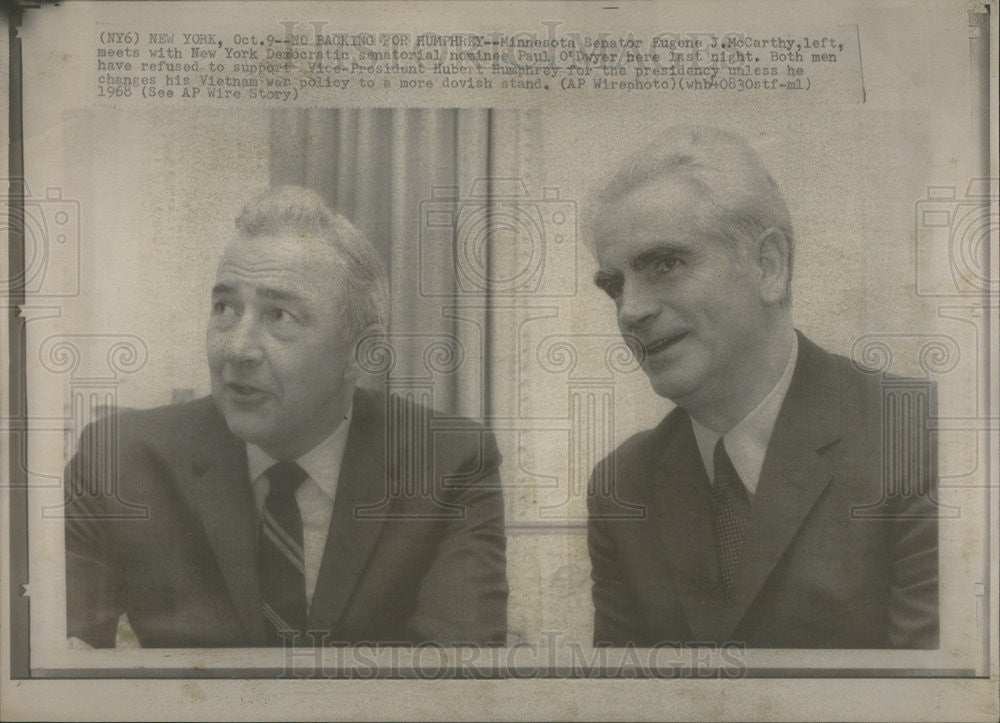 1968 Press Photo Eugene J. McCarthy/Senator Minnesota/Paul O&#39;Dwyer/New York - Historic Images