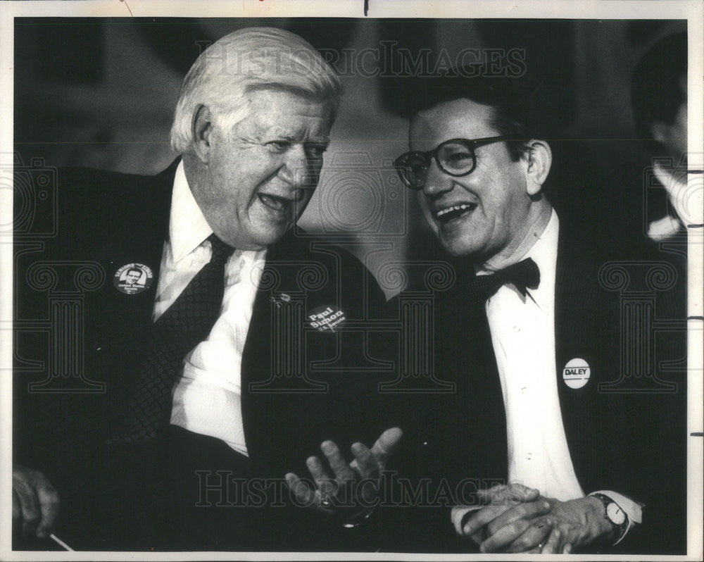 1984 Press Photo House Speaker Thomas O&#39;Neill &amp; Rep Paul Simom at a Dem Rally - Historic Images