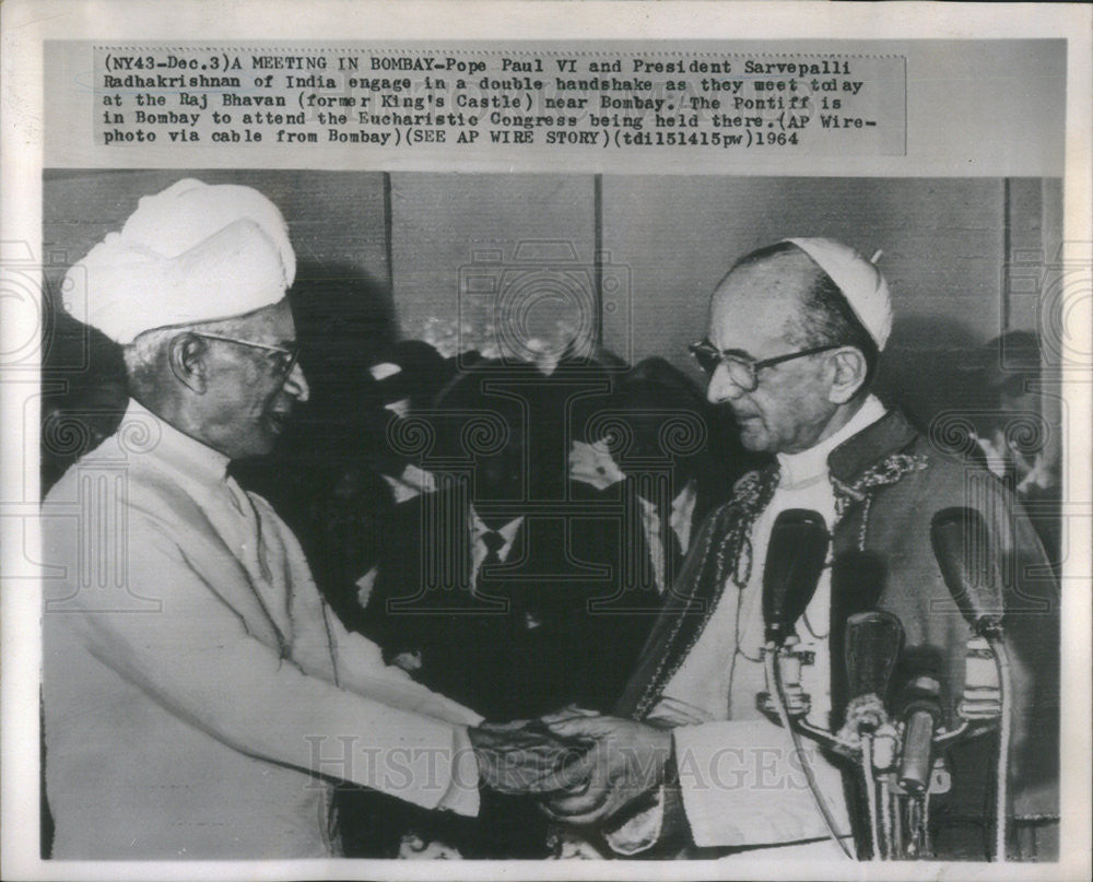 1964 Press Photo Pope Paul VI President Sarvepallie Radhakrishnan India Raj Bhav - Historic Images