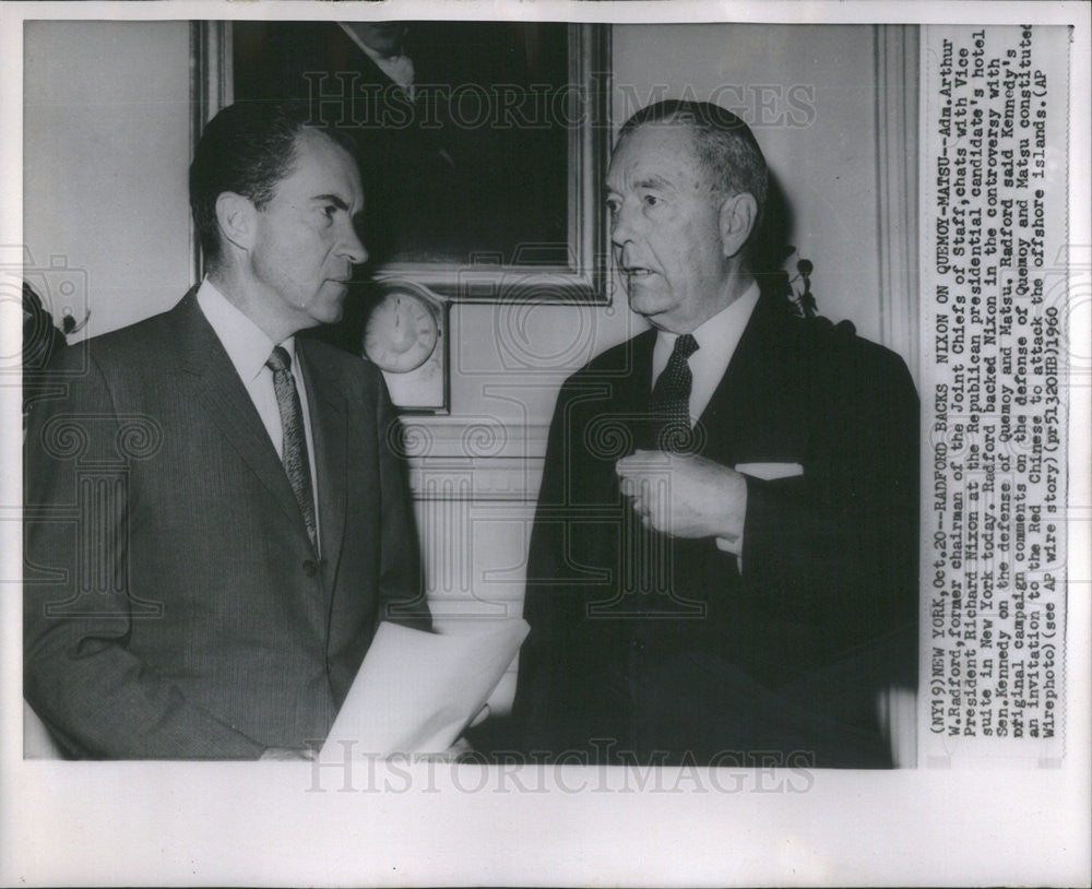 1960 Press Photo Adm. Arthur W. Radford, Vice Pres Richard Nixon - Historic Images