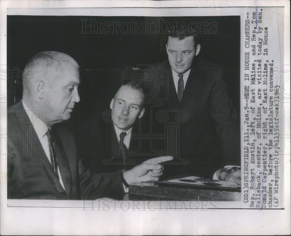 1963 Press Photo Rep. Robert Austin Tom Railsback Moline Sen. Donald Carpenter - Historic Images