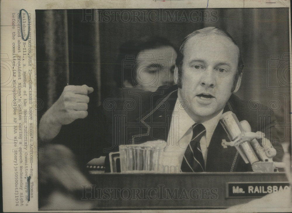 1974 Press Photo Representative Thomas Railsbach House Judiciary Committee - Historic Images