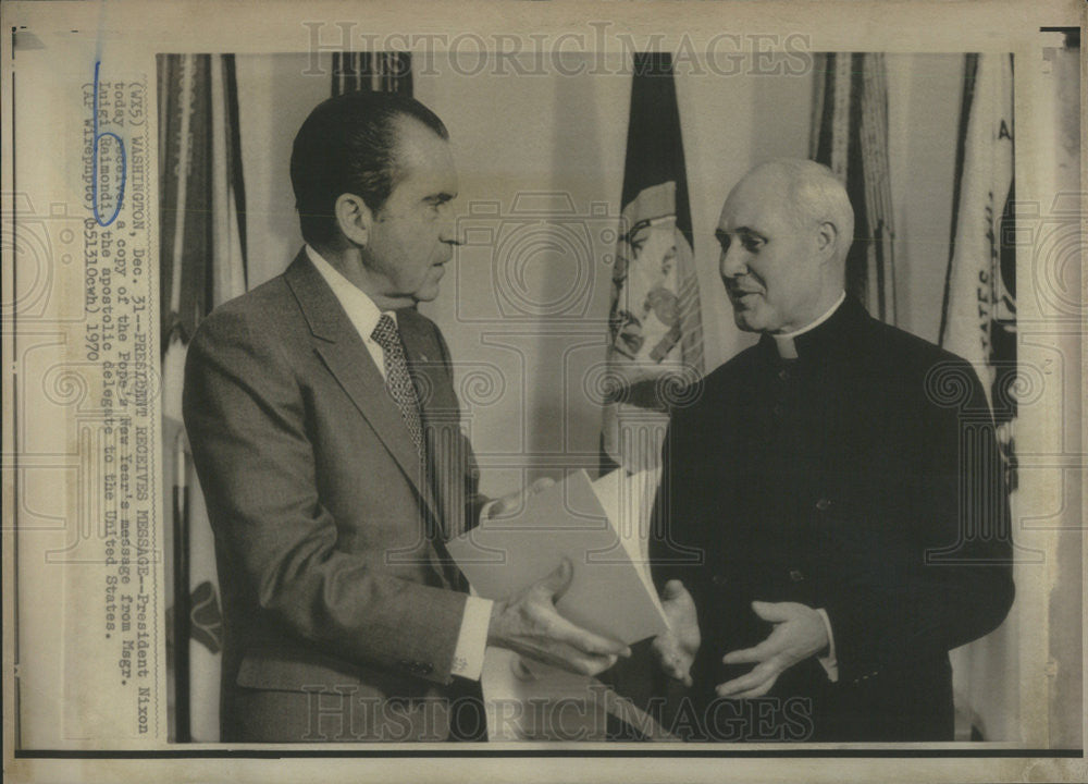 1970 Press Photo President Nixon Receiving Pope New Year Message Luigi Raimondi - Historic Images