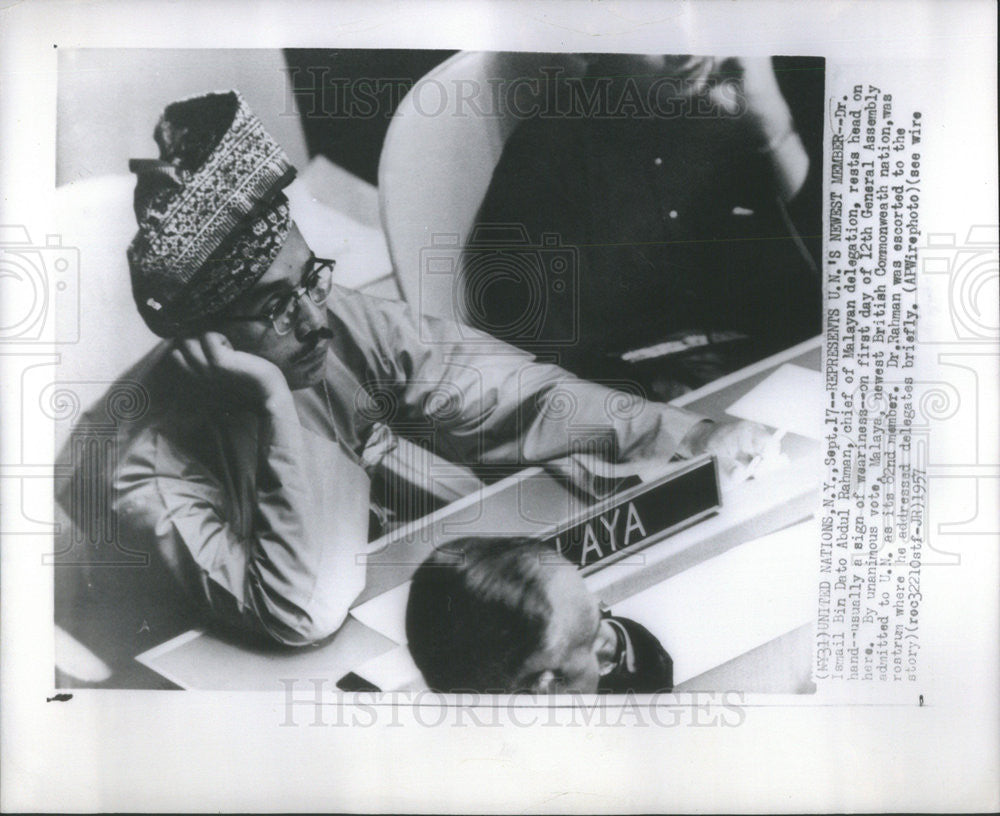1957 Press Photo Dr. Ismail Bin Dato Abdul Rahman U.N 12th General Assembly - Historic Images