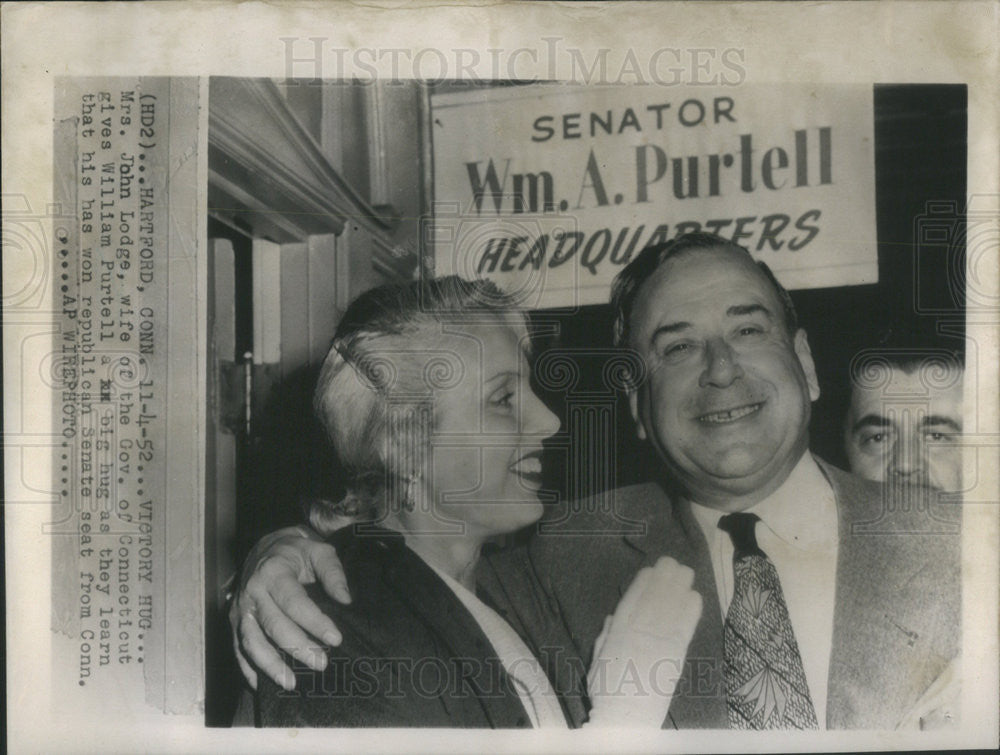 1952 Press Photo Mrs. John Lodge, Connecticut Governor&#39;s Wife &amp; William Purtell - Historic Images